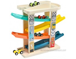 TOP BRIGHT Toddler Toys Race Track for 2 Years Old Boy Gifts Baby Car Toy Car Ramp Vehicle Playsets with 4 Wooden Cars & Garage