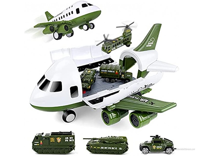 UNIH Airplane Toys Set Transport Cargo Airplane and 6PCS Mini Army Vehicles Military Vehicle Play Set Birthday Gift for Kids Toddlers Boys 3 4 5 6 Years Old