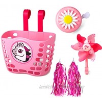 BIKE ENJOY Bike Accessories for Girls – Set with Girl’s Bike Basket Tassels Flower Bell and Windmill – Accessories for Bicycles – Adorable Pink Design – Easy to Install – 5 Pieces Set