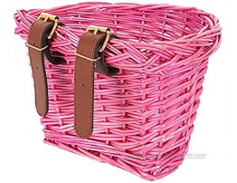 EIRONA Kids Bicycle Wicker Basket with Straps for 12-16 Inch Kids Bike Tricycle Scooter Pink & Purple & Brown