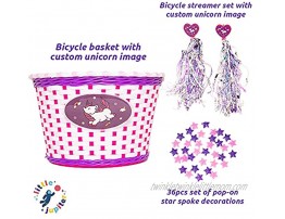 Little Jupiter Unicorn Bike Basket Streamers & 36pc Star Spoke Decoration Set for Girls