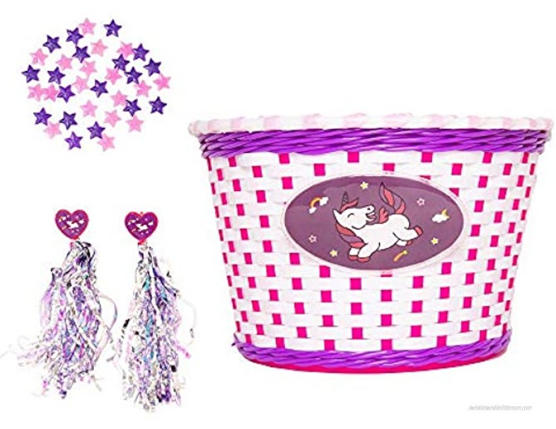 Little Jupiter Unicorn Bike Basket Streamers & 36pc Star Spoke Decoration Set for Girls