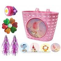 Noviko Children Bicycle Accessories,Bike Basket,Kids Bicycle Front Handlebar Basket with 4 Pcs Stickers，Bike Bell Bicycle Windmill and Streamers for Girls Bike DIY Set
