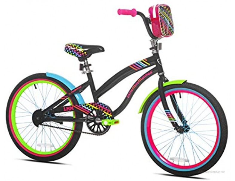 Let Kids Ride in Sweet Style with Bright,Eye Catching LittleMissMatched 20 Girls' Bike,Multi-Color,with Rear Brakes,BMX Style Handlebars,an Adjustable Seat,and a Mounted Carry Bag,for Ages 8-12