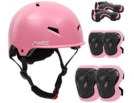 Kids' Helmet Sports Protective Gear Set with Knee Pads Elbow Pads and Wrist Guards for Girls Ages 3-8 Adjustable Child Bike Skateboard Cycling Scooter Helmet Pad Set Pink