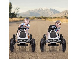COLOR TREE Kids Pedal Go Kart w Benz Logo Horn Music Adjustable Seat Brake Lever EVA Tires 4 Wheel Quad Ride On Toys Outdoor Racer Pedal Powered Cars White