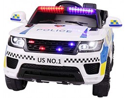 JIMUPARK Kids Police Car with Remote Control Electric Vehicle for Kids to Ride 12V Power Wheel Ride On Toy with Horn LED Lights Pedals Music USB Interface  Bluetooth