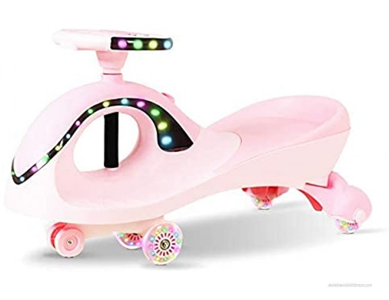No Gears or Pedals Ride On Toy Easy Operation to Use Twist,Turn,Music,Colorful car Lights Wiggle Movement and Magnetic PU Flashing Wheels for 3 Years Old GirlsPink