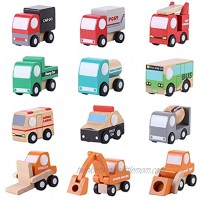 Yinhing Toy Car，12Pcs Set Wooden Baby Kid Cartoon Toy Car Early Learning Educational Traffic Toys Children Gift