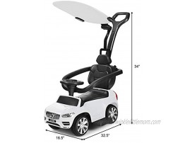 Costzon 3 in 1 Ride on Push Car Licensed Volvo Ride on Toy for Kids Toddler Stroller w Sun Canopy Safety Bar Parental Handle Horn Music Sliding Walking Car Gift for Boys & Girls White