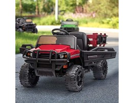 DKLGG Ride on Truck with Trailer 2.4G Remote Control 12v Rechargeable Kids Toy Vehicle with Toddler Car w 2 Speed Music Seat Belts LED Lights and Realistic Horn Red