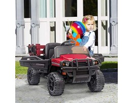 DKLGG Ride on Truck with Trailer 2.4G Remote Control 12v Rechargeable Kids Toy Vehicle with Toddler Car w  2 Speed Music Seat Belts LED Lights and Realistic Horn Red