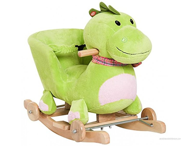 Qaba Kids Interactive 2-in-1 Plush Ride-On Stroller Rocking Dinosaur with Nursery Song