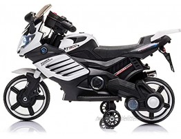 Single Drive Electric Motorcycle Kids Dirt Bike with 2 Small Training Wheels 6V 4.5A.h Ride on Toys with Led Headlights Horn Siren Music White