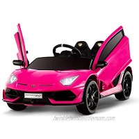 Uenjoy 12V Kids Electric Ride On Car Lamborghini Aventador SVJ Motorized Vehicles with Remote Control Battery Powered LED Lights Wheels Suspension Music Horn,Compatible with Lamborghini,Pink