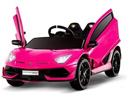Uenjoy 12V Kids Electric Ride On Car Lamborghini Aventador SVJ Motorized Vehicles with Remote Control Battery Powered LED Lights Wheels Suspension Music Horn,Compatible with Lamborghini,Pink
