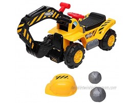 VALUE BOX Kids Ride On Construction Excavator Digger Scooter Tractor Toys Excavator W  Safety Helmet Rocks Horn Underneath Storage Moving Forward Backward Pretend Play Ride On Truck Yellow