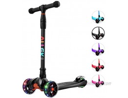 Allek Kick Scooter B02 Lean 'N Glide Scooter with Extra Wide PU Light-Up Wheels and 4 Adjustable Heights for Children from 3-12yrs Black