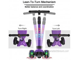 Allek Kick Scooter B03 Lean 'N Glide 3-Wheeled Push Scooter with Extra Wide PU Light-Up Wheels Any Height Adjustable Handlebar and Strong Thick Deck for Children from 3-12yrs Purple
