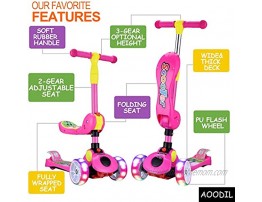 AOODIL Scooter for Kids 2-8 Years Old with Foldable Seat Extra-Wide PU 3 Wheels