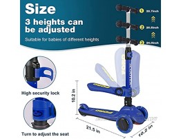 Kick Scooter for Kids 2 in 1 Scooters Toddlers for Kids Three Wheels with Extra Wide PU Light-Up Adjustable Height W Extra-Wide Deck and Back Wheel Brake Kids Scooter & Toddler Scooter for Ages 1-14 Years Old Boys and Girls