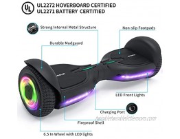 TOMOLOO Hoverboard Bluetooth and LED Music Rhythmed Lights Hover Board with 6.5 Inch Solid Wheel UL2272 Certified Hoverboard for Kids and Adults