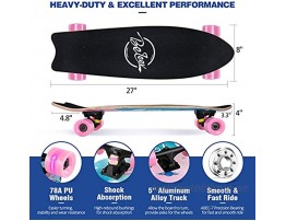 Beleev Cruiser Skateboards for Beginners 27 Inch Complete Skateboard for Kids Teens Adults 7 Layer Canadian Maple Double Kick Deck Concave Trick Skateboard