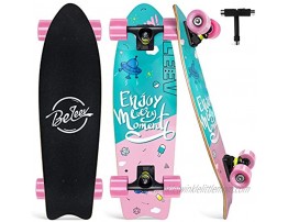 Beleev Cruiser Skateboards for Beginners 27 Inch Complete Skateboard for Kids Teens Adults 7 Layer Canadian Maple Double Kick Deck Concave Trick Skateboard