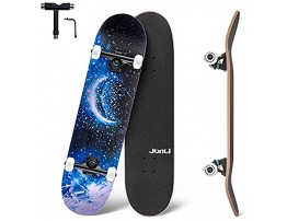 Junli Standard Skateboards 32 Inch Complete Skateboard for Kids and Adults 7 Layer Canadian Maple Double Kick Concave Skate Board and Tricks Skateboards for Teens