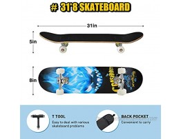 Skateboards for Beginners 31'' x 8'' Complete Standard Skate Boards with 7 Layers Canadian Maple Double Kick Concave Skateboards for Kids Youth Teens Man and Women