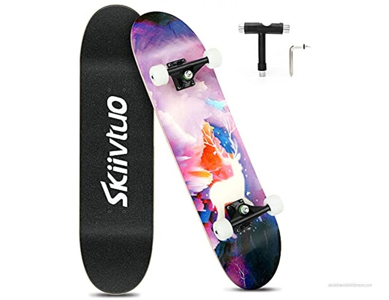 Skiivtuo Skateboards 31 x 8 Complete Standard Skateboard for Girls Boys Beginners 7 Layer Canadian Maple Double Kick Concave Skate Board Gifts for Kids Teens & Adults Purple