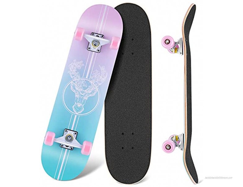 WeSkate Beginner Skateboards for Teens 31x8 Complete Standard Skateboard for Girls Boys 7 Layer Canadian Maple Double Kick Concave Cruiser Trick Skate Borad for Kids Youth Adults