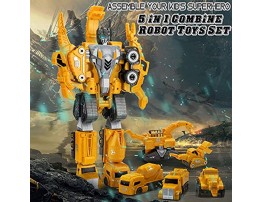 5 in 1 Dinosaur Transforming Robot Toys Set Magnetic Assemble into Emulation 14.5 inches Large Robot Figures 5 Construction Trucks & Dinosaurs for Boys Kids Ages 3 and Up