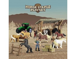 DINOBROS Horse Stable Playset Toys for Boys and Girls Ages 3 and Up Includes 8 Horses and Accessories 17 Piece Horse Stall Farm Set with Portable Case