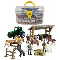 DINOBROS Horse Stable Playset Toys for Boys and Girls Ages 3 and Up Includes 8 Horses and Accessories 17 Piece Horse Stall Farm Set with Portable Case