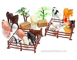 Farm Animals Figures Toys 26PCS Realistic Jumbo Plastic Farm Figurines Playset Includes Fences Learning Educational Toys for Boys Girls Toddlers Bath Cupcake Topper Birthday Set