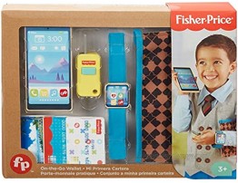 Fisher-Price On-The-Go Wallet 7-Piece Pretend Play Gift Set Featuring Real Wood for Preschoolers Ages 3 Years & Up