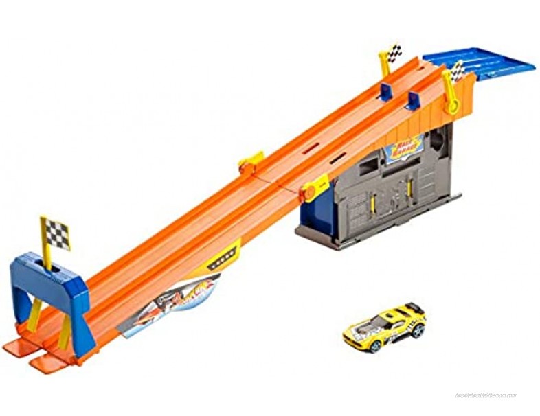 Hot Wheels Rooftop Race Garage Playset Race to the Finish Line then Pull Into the Garage for a Tune-up with the Rooftop Race Garage!