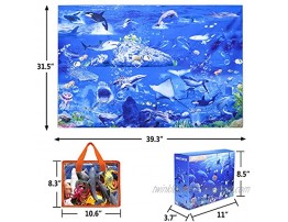 INNOCHEER Ocean Toys with Kids Play Mat Educational Realistic Ocean Sea Animal Toys Playset to Create an Ocean World Including 12 Marine Animals and 3 Plants for Boys & Girls