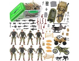 Military Army Special Forces Action Figures Soldiers Vehicles & Accessories Military Toy Combat Mega Playset in Storage Bucket 75 Pieces