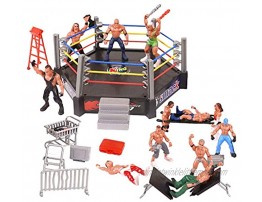 Mini Wrestling Figure Playset,Cage Warriors,12 Little Powerful Wrestlers and 20 Funny Accessories as Hammer,Broken Table,Chair,Ring etc.Great as Cake Topper,Collection,Birthday Gift for Kid Children