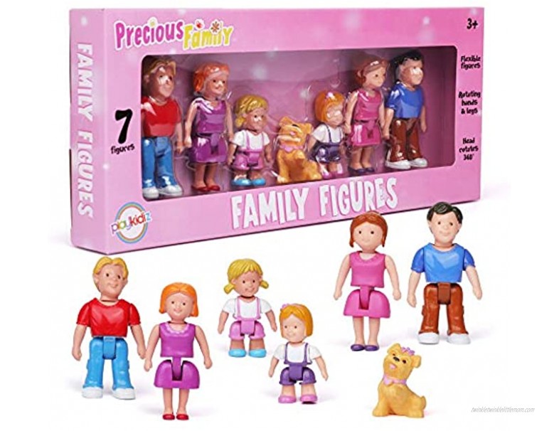 Playkidz Family Figures Small Play People 7 Figurines Set Parents Sibling and Pet -Early Development Play Figure Toy for Children STEAM Learning Toys Children Ages 3+