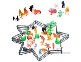 Safari Plastic Animals Figures Toys-53 Piece Mini Realistic Wild Vinyl Zoo Jungle Animal Toy Set Learning Party Favors Toys for Boys Girls Kids Toddlers Forest Small Animals Playset Cupcake Topper