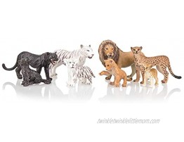 TOYMANY 8PCS 2-5 Plastic Jungle Animals Figure Playset Includes Baby Animals Realistic Lion,Tiger,Cheetah,Black Panther Figurines with Cub Cake Toppers Christmas Birthday Toy Gift for Kids Toddlers