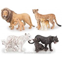 TOYMANY 8PCS 2-5 Plastic Jungle Animals Figure Playset Includes Baby Animals Realistic Lion,Tiger,Cheetah,Black Panther Figurines with Cub Cake Toppers Christmas Birthday Toy Gift for Kids Toddlers