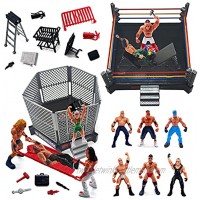ToyVelt 32-Piece Wrestling Toys for Kids Wrestler Warriors Toys with Ring & Realistic Accessories Fun Miniature Fighting Action Figures Includes 2 Rings Great Gift for Boys and Girls