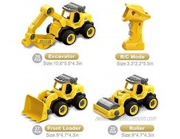 Fisca Take Apart Toys with Electric Drill Remote Control 3 in 1 Construction Vehicles Set STEM Building Toy for Kids Age 3 4 5 6 and Up Year Old