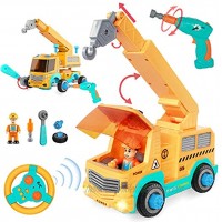 HISTOYE RC Take Apart Car Stem Toys withElectricDrill RemoteControlCraneCar TrucksToys for Kids Toddlers Construction KitBuildingSets Toys Gifts for Age 345678 YearOldBoys Girls